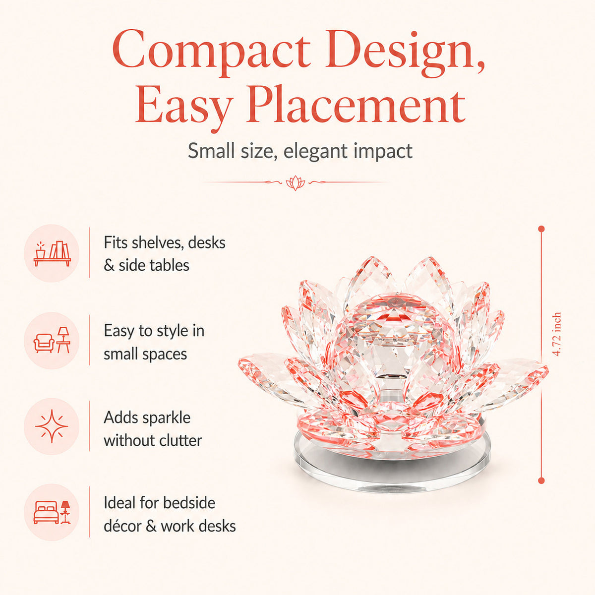 LIVMORE Rotating Faceted Crystal Lotus Flower Glass Ornament  (12cm) - Red 8642562 4