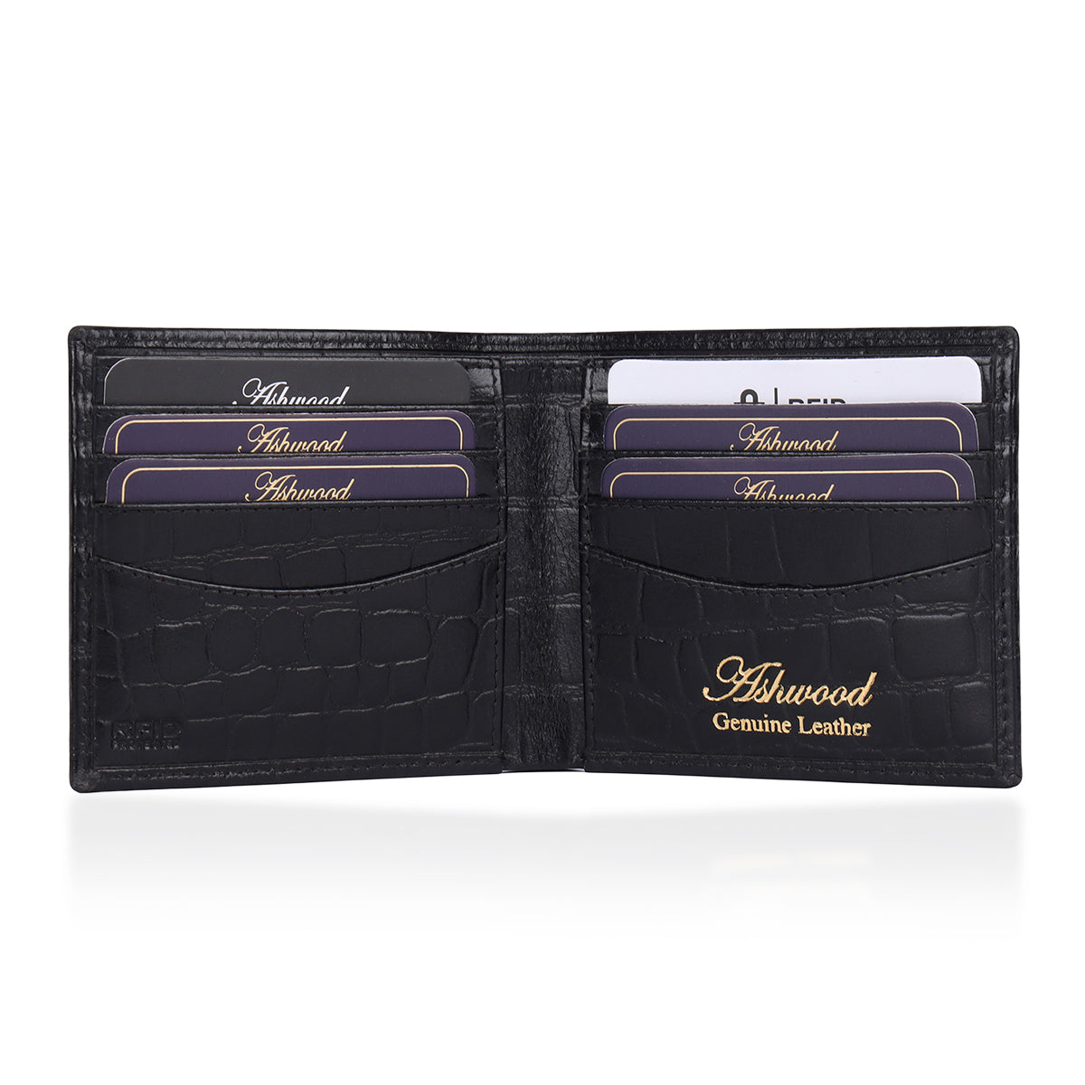 ONE TIME CLOSEOUT DEAL - Ashwood Genuine Leather Croc-Embossed RFID Protected Wallet &amp; Card Holder - Black 8642606 2