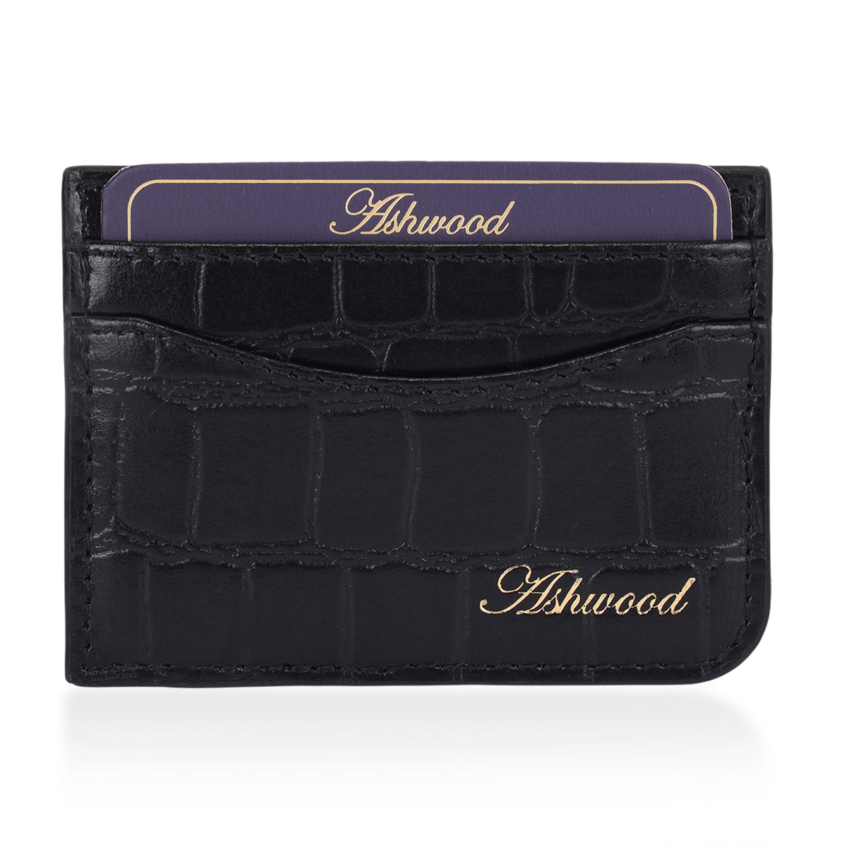 ONE TIME CLOSEOUT DEAL - Ashwood Genuine Leather Croc-Embossed RFID Protected Wallet &amp; Card Holder - Black 8642606 3