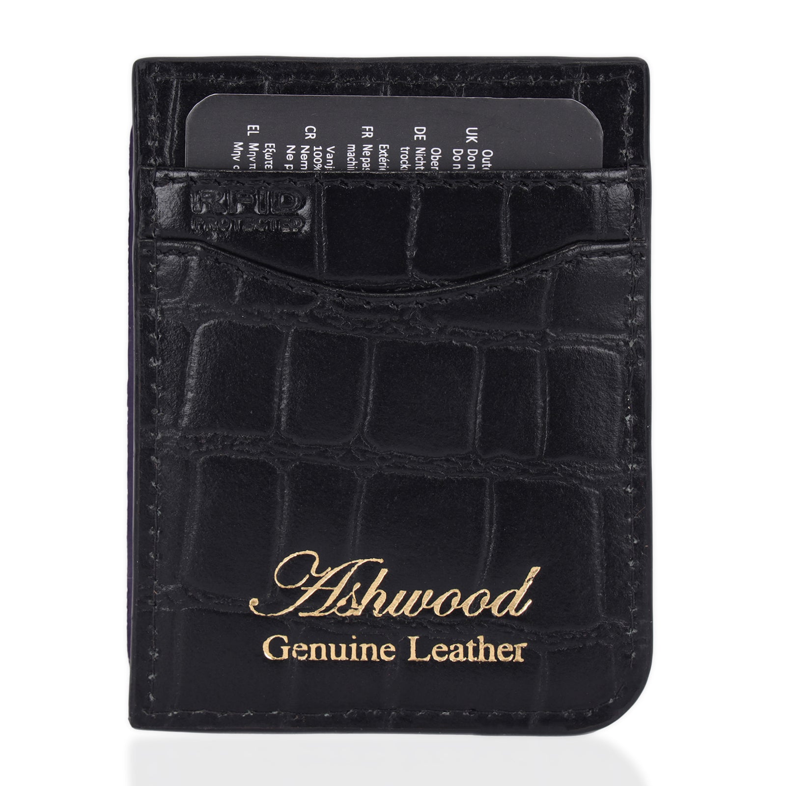 ONE TIME CLOSEOUT DEAL - Ashwood Genuine Leather Croc-Embossed RFID Protected Wallet &amp; Card Holder - Black 8642606 4