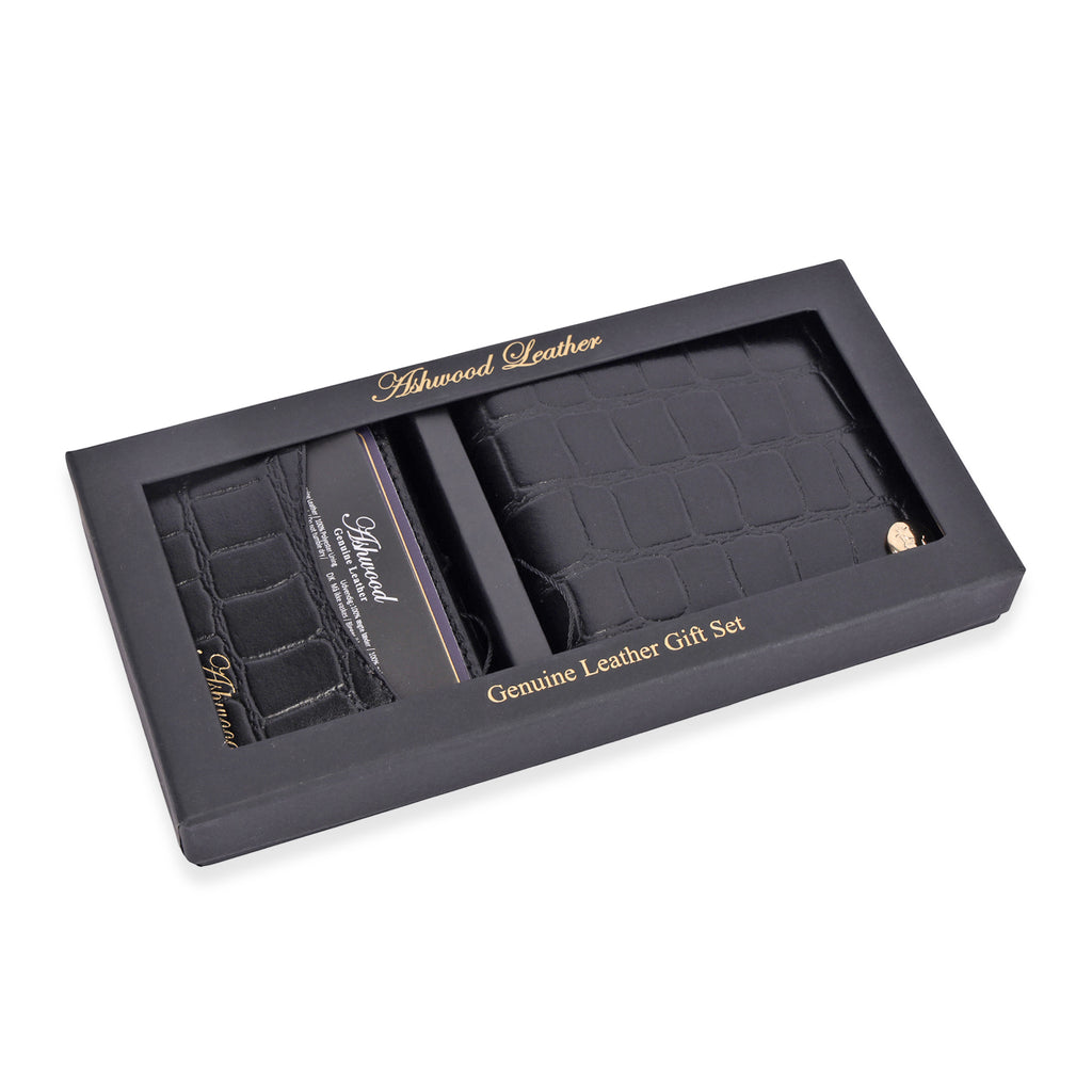 ONE TIME CLOSEOUT DEAL - Ashwood Genuine Leather Croc-Embossed RFID Protected Wallet & Card Holder - Black_8642606_5
