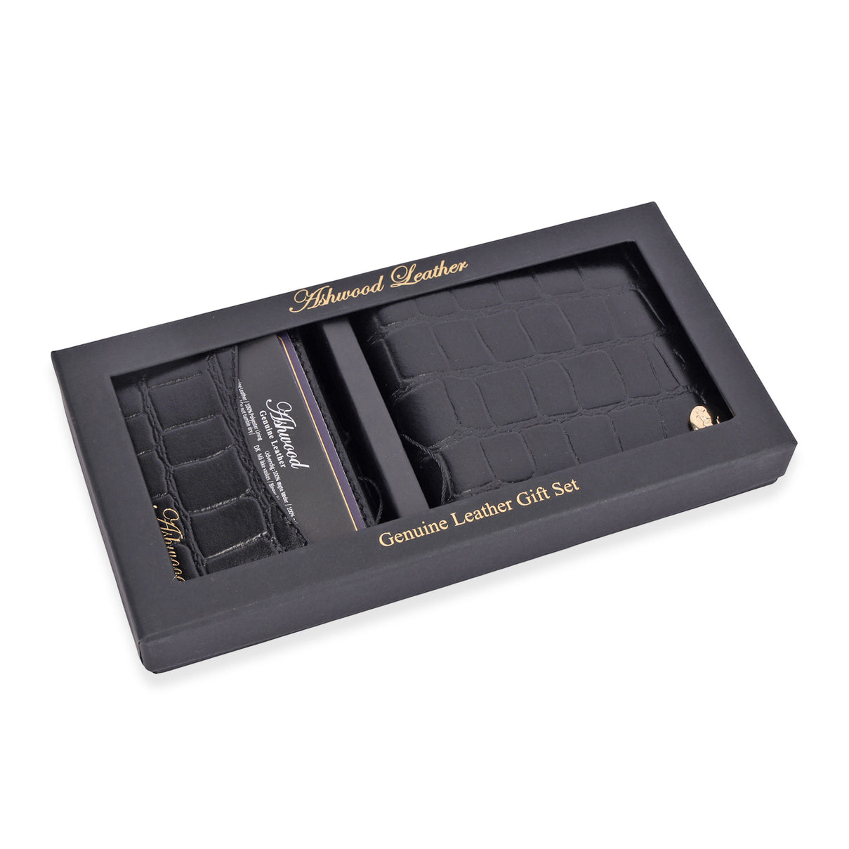 ONE TIME CLOSEOUT DEAL - Ashwood Genuine Leather Croc-Embossed RFID Protected Wallet &amp; Card Holder - Black 8642606 5