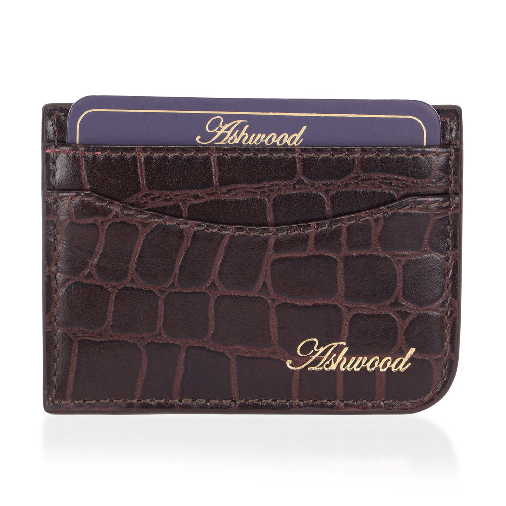ONE TIME CLOSEOUT DEAL - Ashwood Genuine Leather Croc-Embossed RFID Protected Wallet & Card Holder - Brown_8642607_3
