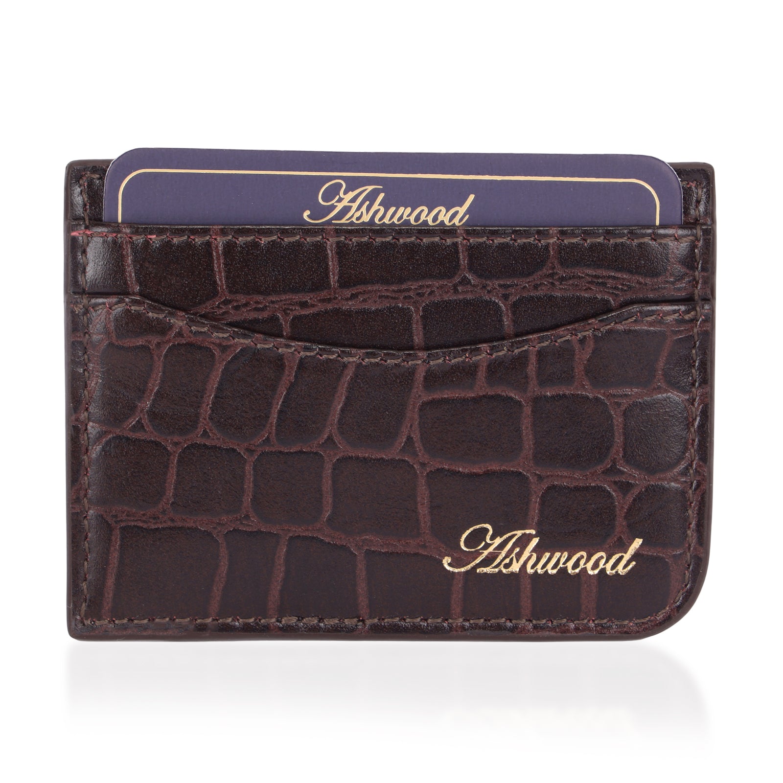 ONE TIME CLOSEOUT DEAL - Ashwood Genuine Leather Croc-Embossed RFID Protected Wallet &amp; Card Holder - Brown V32528785 3