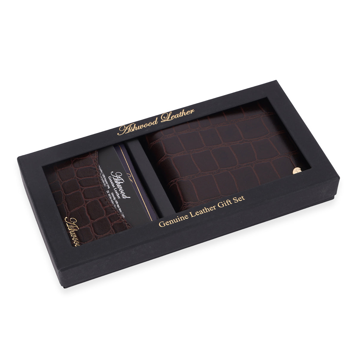 ONE TIME CLOSEOUT DEAL - Ashwood Genuine Leather Croc-Embossed RFID Protected Wallet &amp; Card Holder - Brown V32528785 5