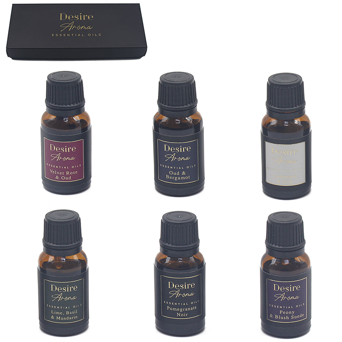 Set Of 6 Essential Oil Scents - Pomegranate Noir, Peony &amp; Blush Suede, Cashmere&amp; Silk, Lime-Basil &amp; Mandarin, Velvet Rose &amp; Oud, Oud &amp; Bergamot (15ml Each) V32514595 0