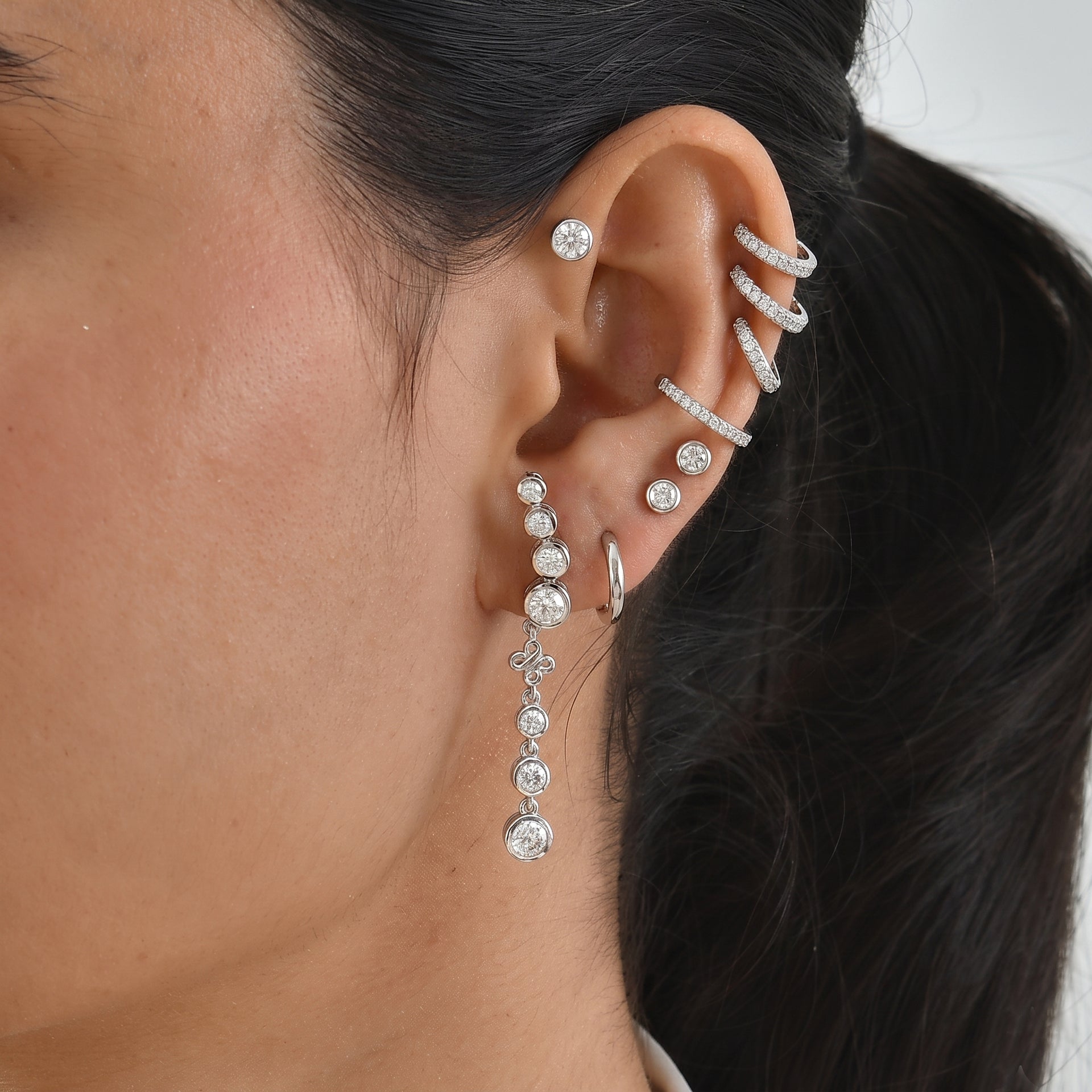 D'Joy - Moissanite Dangling Earring with Push Post in Platinum Overlay Sterling Silver 1.60 Ct. V32514365 3