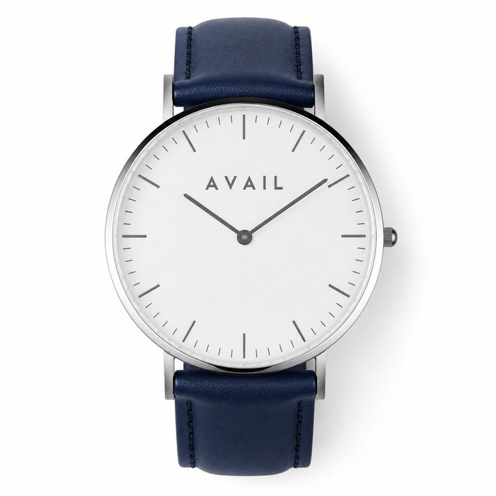 Avail OSMA Quartz Movement White Dial &amp; Stainless Steel Case Mens Watch with Navy Strap 8643871 1