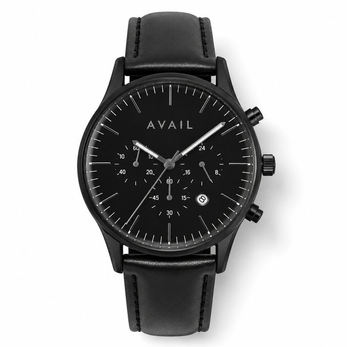 Avail Cole Quartz Movement Black Dial &amp; Stainless Steel Case Mens Watch with Classic Black Strap 8643888 1