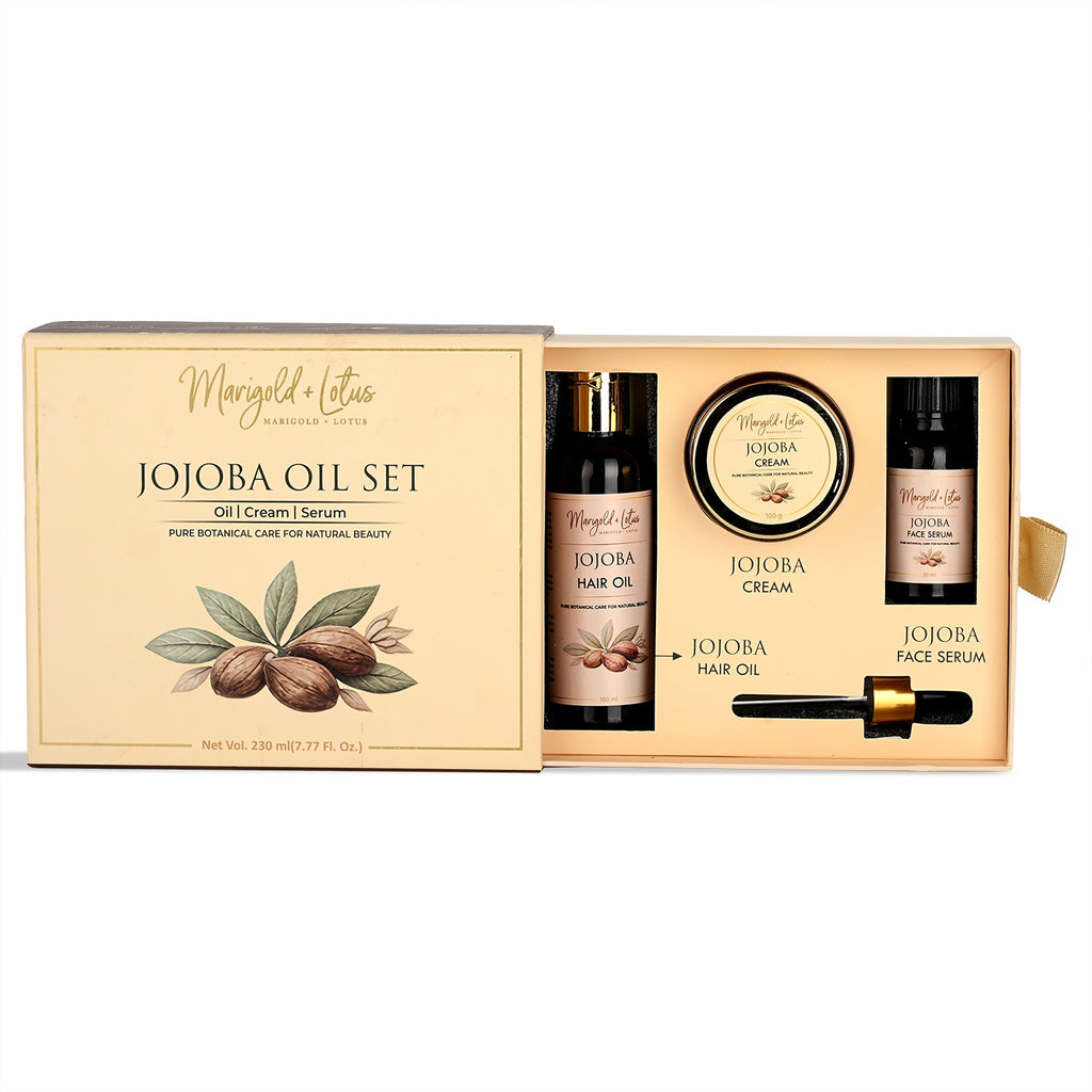 Marigold & Lotus Jojoba Skin & Hair Care Set - Jojoba Moisturising Cream (100G), Jojoba Hair Oil (100ml) & Jojoba Face Serum (30ml)_8644034_4