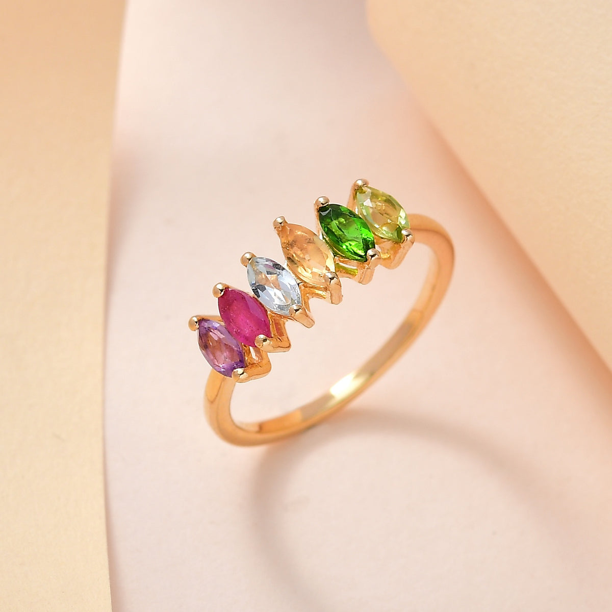 D'Joy Multi Gemstones Cluster Ring in 14K Gold OverlaySterling Silver  1.105  Ct. V32667559 2