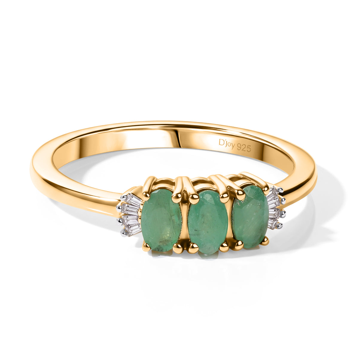 D'Joy - Emerald &amp; Natural White Diamond Ring in Yellow Gold Plated Sterling Silver 0.73 Ct. 8644263 0