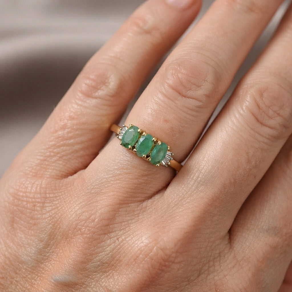 D'Joy - Emerald &amp; Natural White Diamond Ring in Yellow Gold Plated Sterling Silver 0.73 Ct. 8644263 2