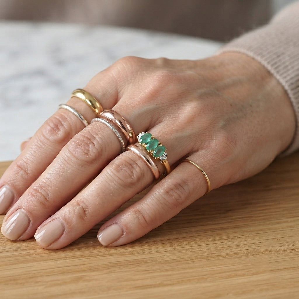 D'Joy - Emerald &amp; Natural White Diamond Ring in Yellow Gold Plated Sterling Silver 0.73 Ct. 8644263 3