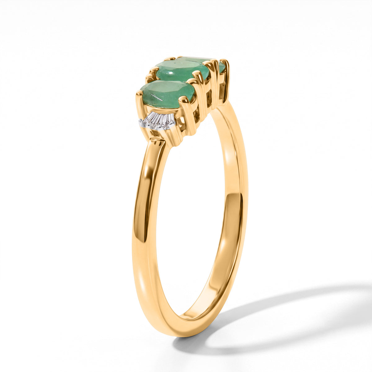 D'Joy - Emerald &amp; Natural White Diamond Ring in Yellow Gold Plated Sterling Silver 0.73 Ct. 8644263 4