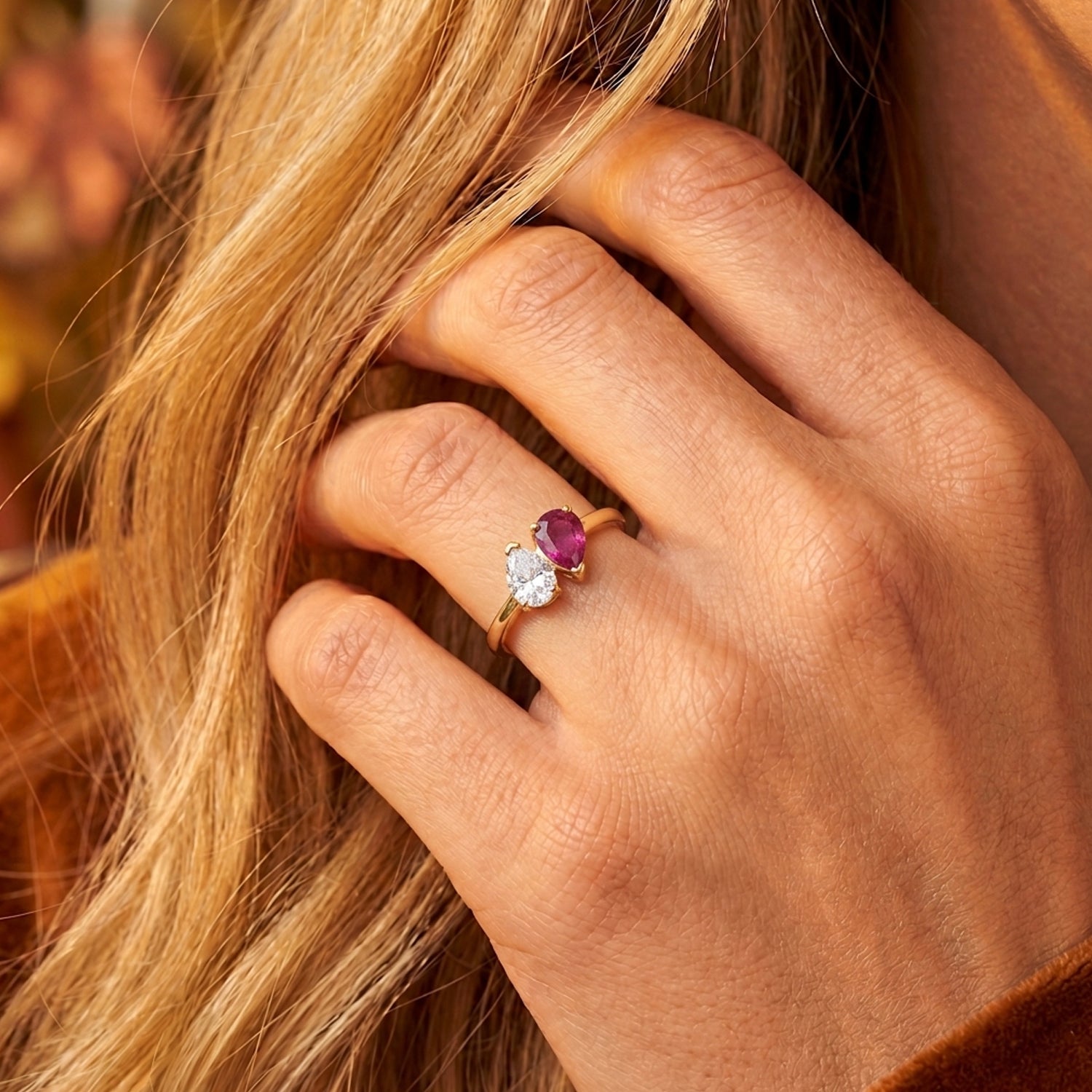 D'Joy - Moissanite Toi-et-Moi Ring in Yellow Gold Plated Sterling Silver 2.75 Ct. V32519216 2