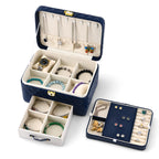 Luxury Quilted Leatherette Jewellery Box - 3-Tier Lockable Jewellery Chest with Drawer & Velvet Lining (25x18x13.5cm) - Navy Blue & White_8645019_3