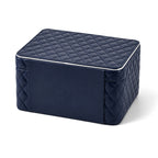 Luxury Quilted Leatherette Jewellery Box - 3-Tier Lockable Jewellery Chest with Drawer & Velvet Lining (25x18x13.5cm) - Navy Blue & White_8645019_6