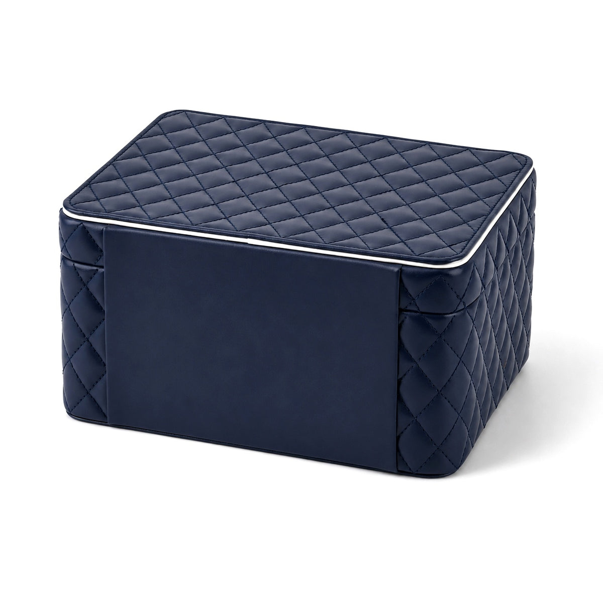 Luxury Quilted Leatherette Jewellery Box - 3-Tier Lockable Jewellery Chest with Drawer &amp; Velvet Lining (25x18x13.5cm) - Navy Blue &amp; White V32607382 6