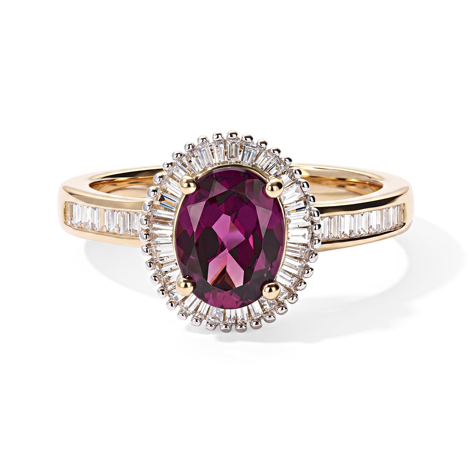9K Yellow Gold AAA Radiant Ember Garnet &amp; White Diamond Halo Ring 1.80 Ct. 8645254 0