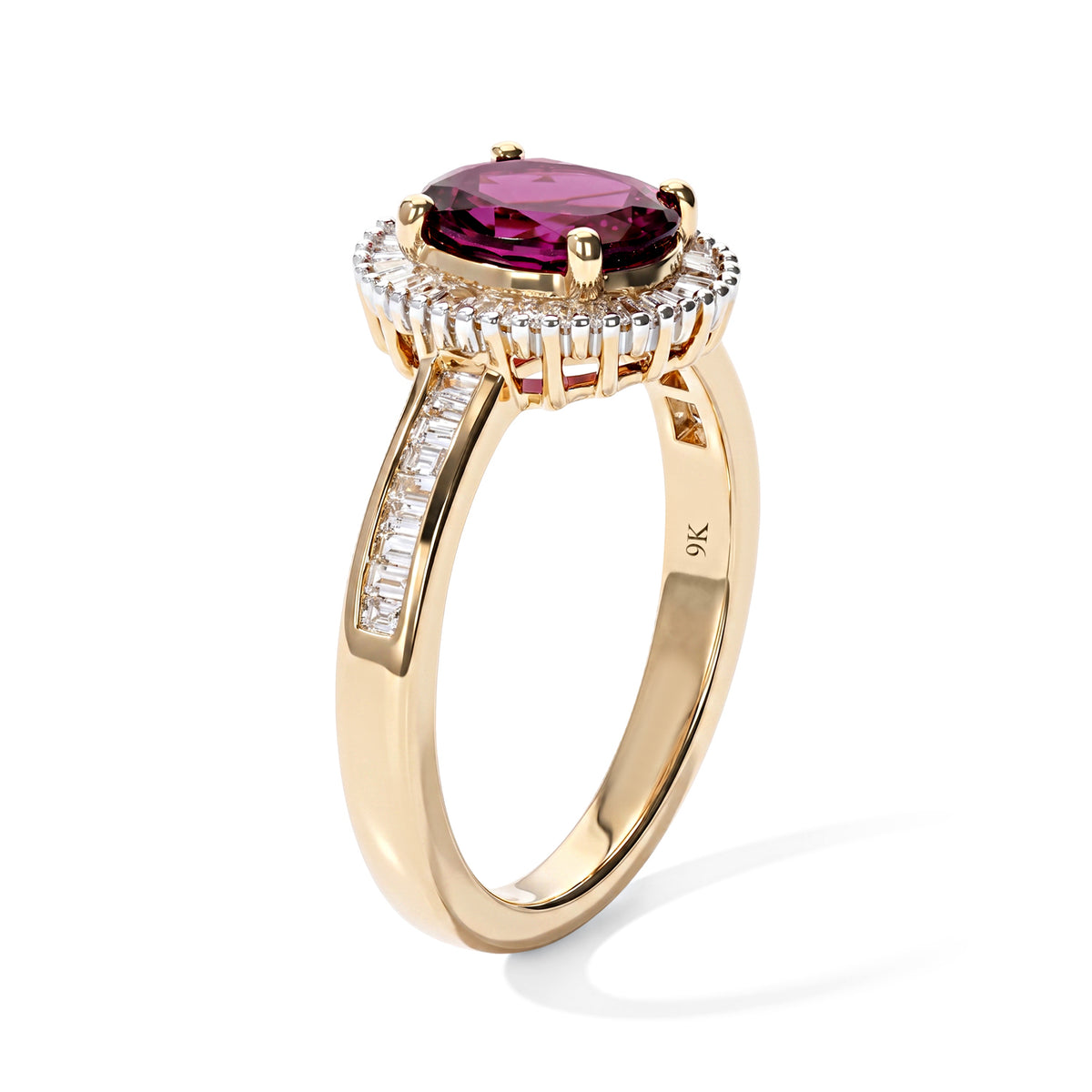 9K Yellow Gold AAA Radiant Ember Garnet &amp; White Diamond Halo Ring 1.80 Ct. 8645254 2