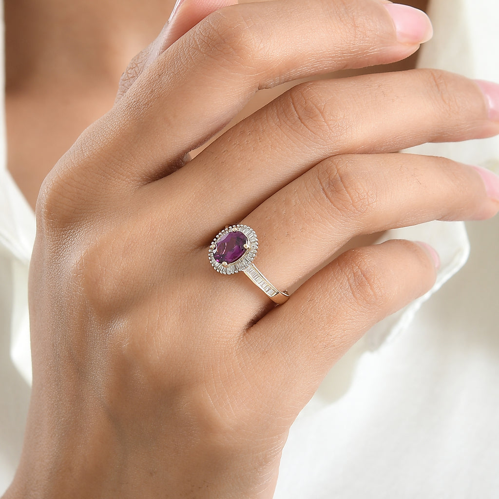 9K Yellow Gold AAA Radiant Ember Garnet & White Diamond Halo Ring 1.80 Ct._8645259_1