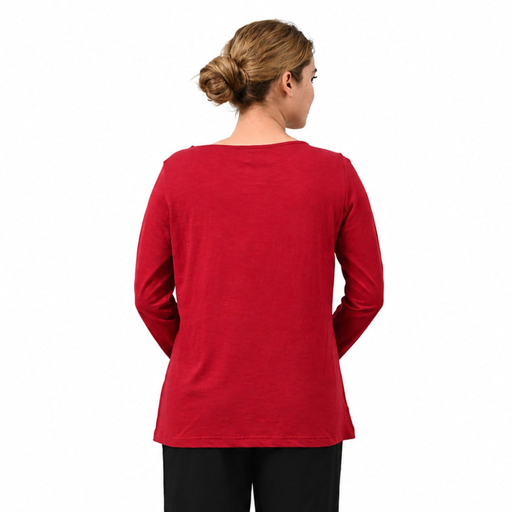 La Marey Cotton Embroidery TShirt (Size - Small) - Burgundy_8645892_3