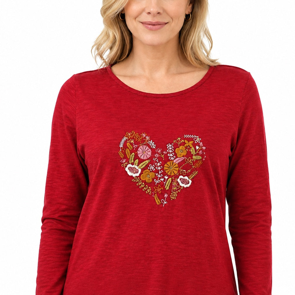 La Marey Cotton Embroidery TShirt (Size - Small) - Burgundy_8645892_4