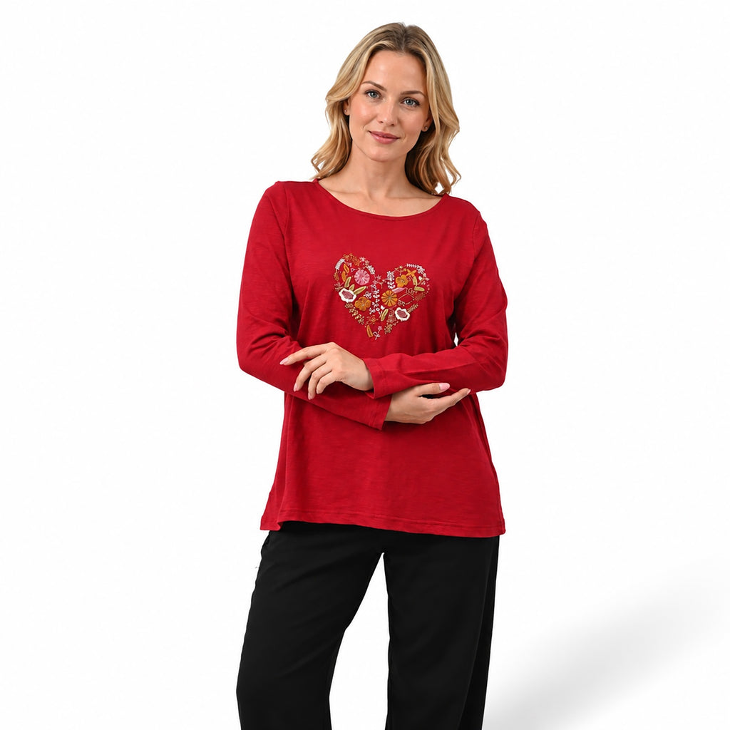 La Marey Cotton Embroidery TShirt (Size - XL) - Burgundy_8645925_1
