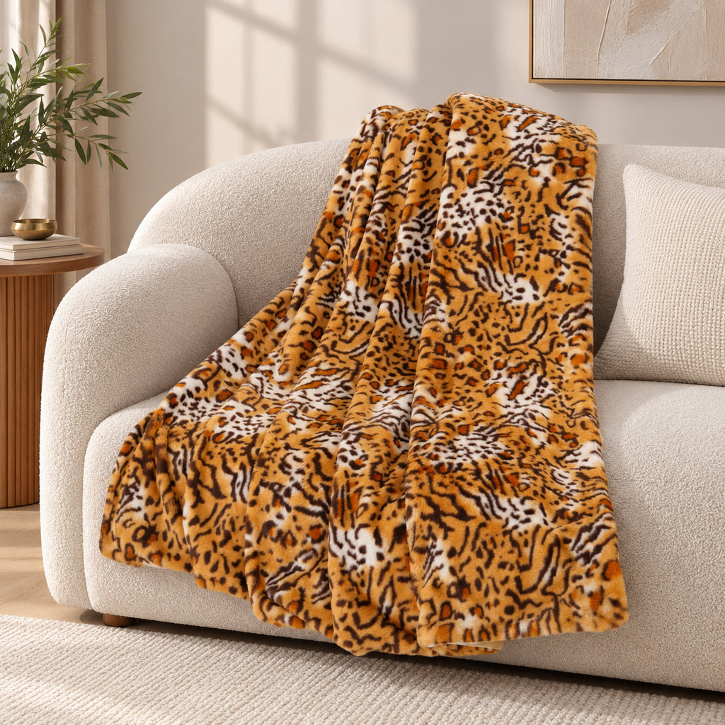 The Most Sumptuous Blanket at TJC - Super Soft Faux Rabbit Fur Heavy Weight Double Layer Blanket 700 GSM (Size 200x150 cm) - Leopard_8646020