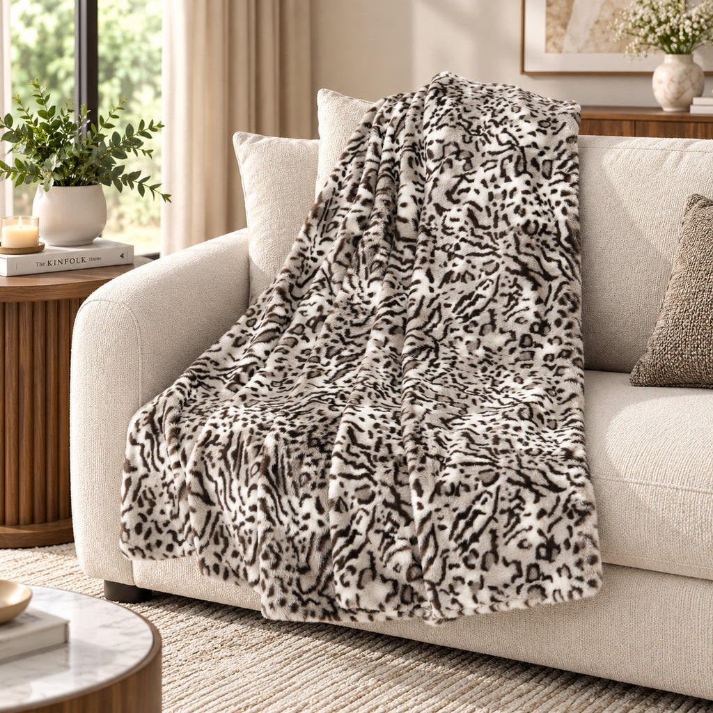The Most Sumptuous Blanket at TJC - Super Soft Faux Rabbit Fur Heavy Weight Double Layer Blanket 700 GSM (Size 200x150 cm) - Snow Leopard_8646021