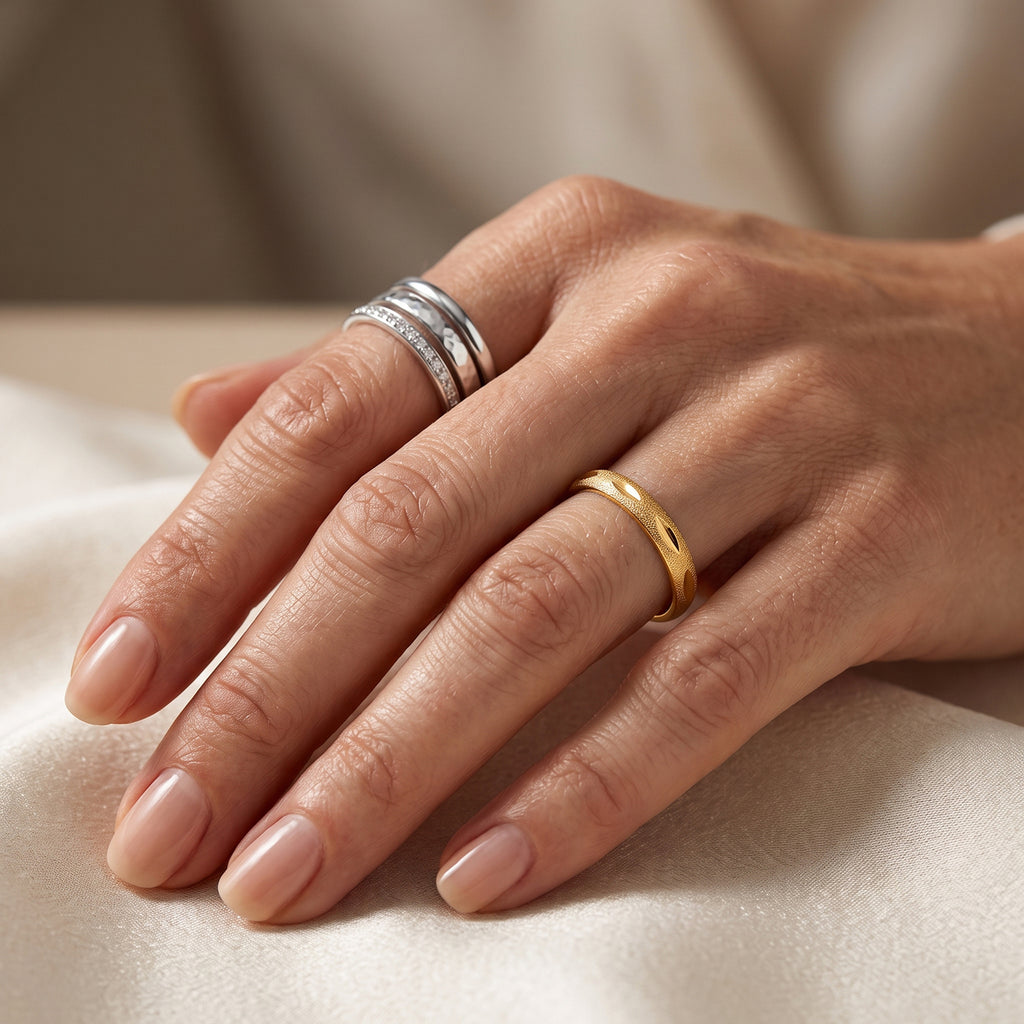 Yellow Gold Plated Sterling Silver Diamond Cut Band Ring_8646079_2