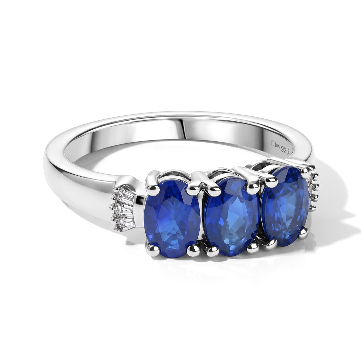 LIVE FROM BRAZIL D'Joy - Premium Blue Spinel &amp; Natural White Diamond Trilogy Ring in Rhodium Overlay Sterling Silver 1.60 Ct. 8646350 0