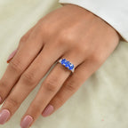 D'Joy - Tanzanian Blue Spinel & Natural White Diamond Ring in Rhodium Overlay Sterling Silver 1.60 Ct._8646350_1