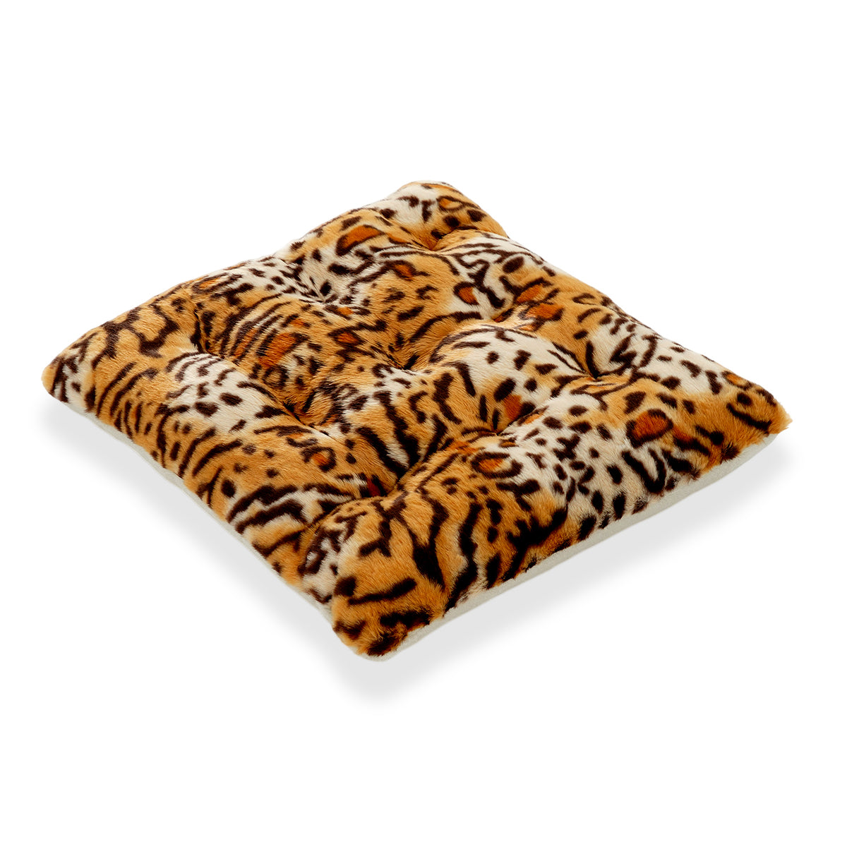 LIVMORE Set of 2 - Faux Fur Leopard Print Square Chair Seat Cushions (40x40cm) - Brown 8646354 2