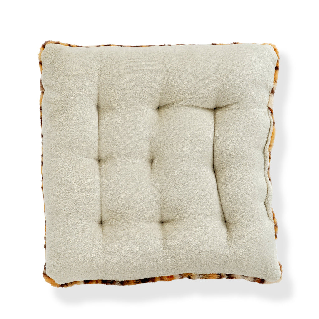 LIVMORE Set of 2 - Faux Fur Leopard Print Square Chair Seat Cushions (40x40cm) - Brown_8646354_3