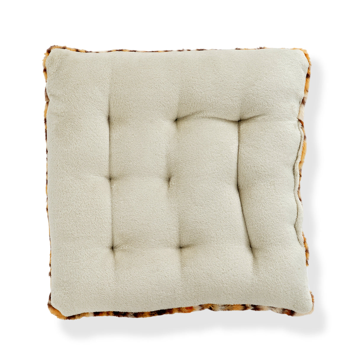 LIVMORE Set of 2 - Faux Fur Leopard Print Square Chair Seat Cushions (40x40cm) - Brown 8646354 3