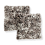 LIVMORE Set of 2 - Faux Fur Leopard Print Square Chair Seat Cushions (40x40cm) - Grey_8646355