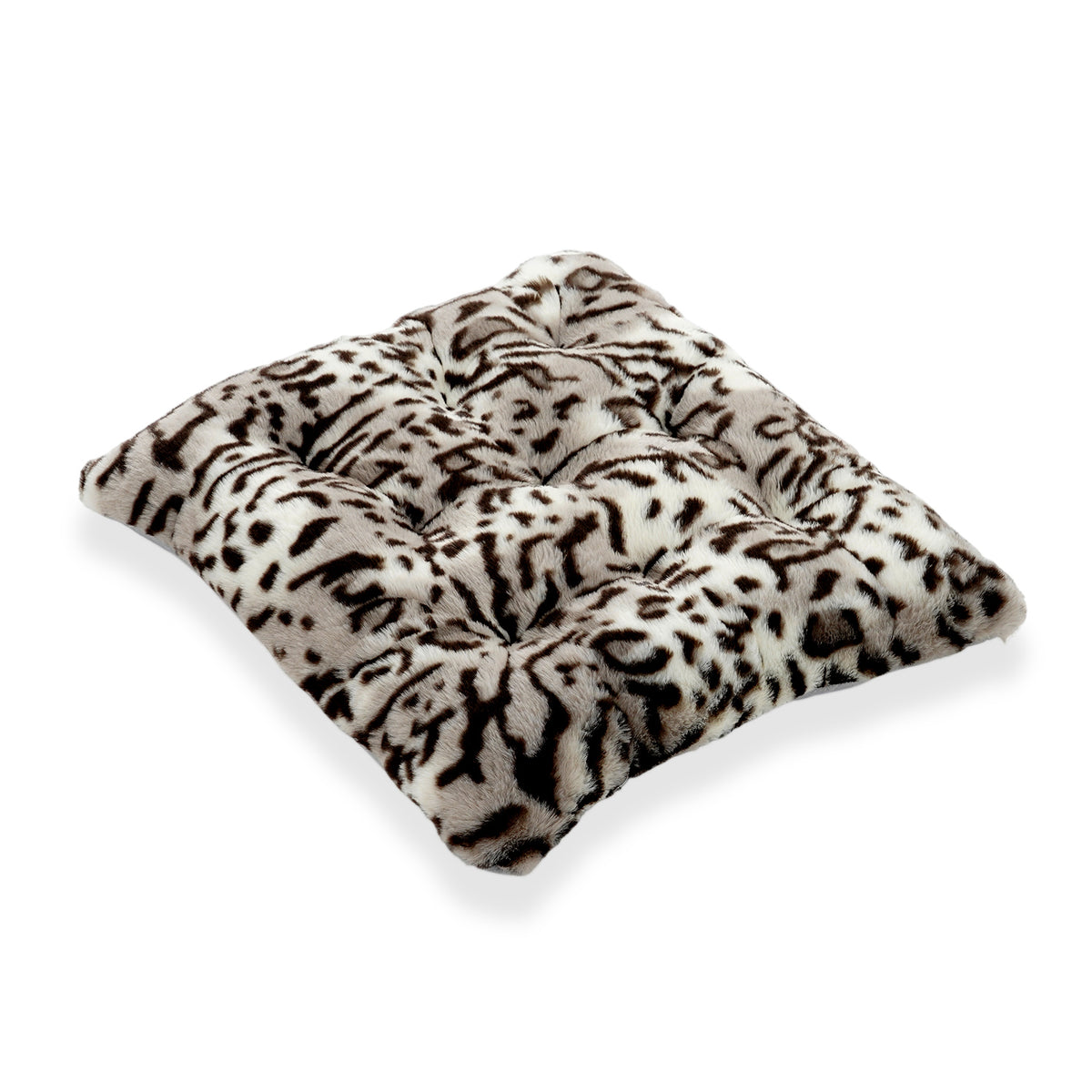LIVMORE Set of 2 - Faux Fur Leopard Print Square Chair Seat Cushions (40x40cm) - Grey 8646355 2