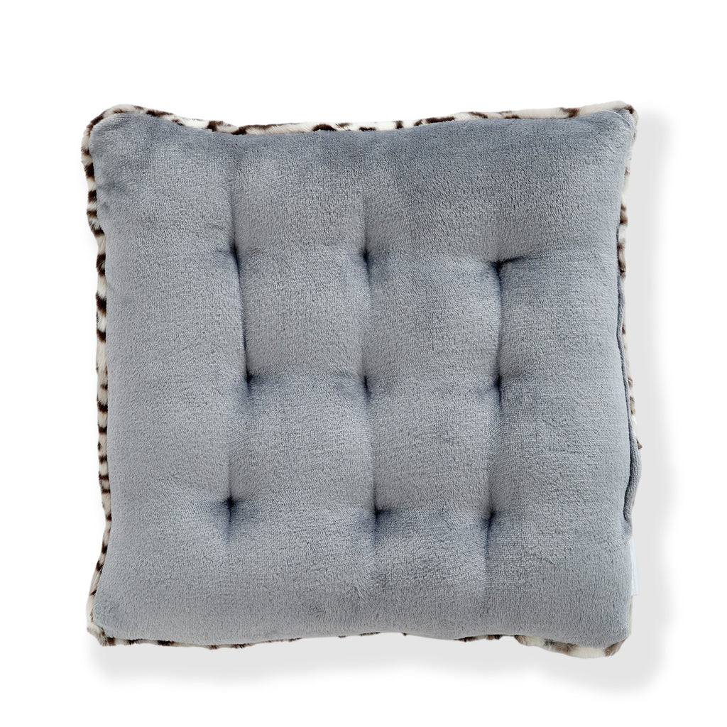 LIVMORE Set of 2 - Faux Fur Leopard Print Square Chair Seat Cushions (40x40cm) - Grey_8646355_3