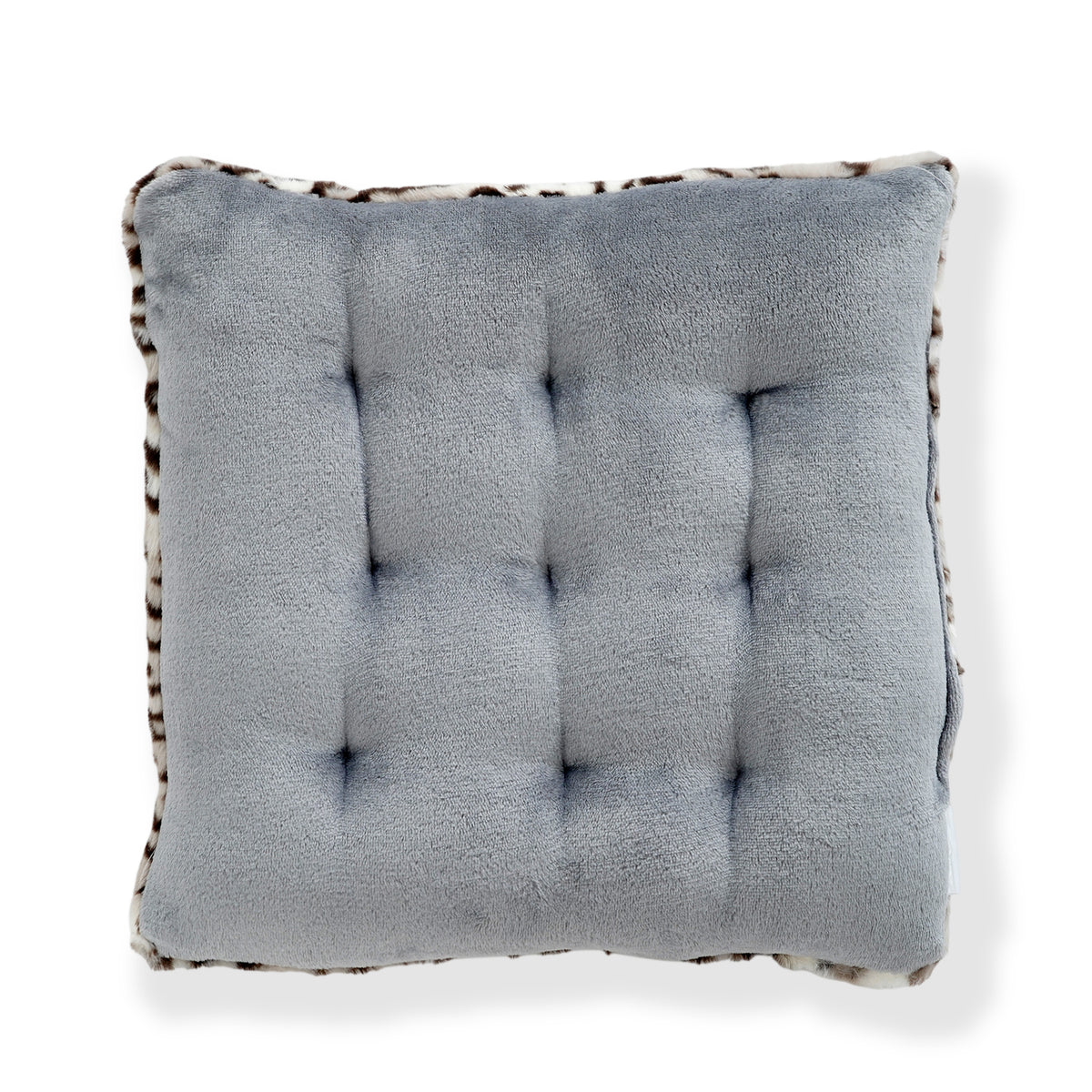 LIVMORE Set of 2 - Faux Fur Leopard Print Square Chair Seat Cushions (40x40cm) - Grey 8646355 3