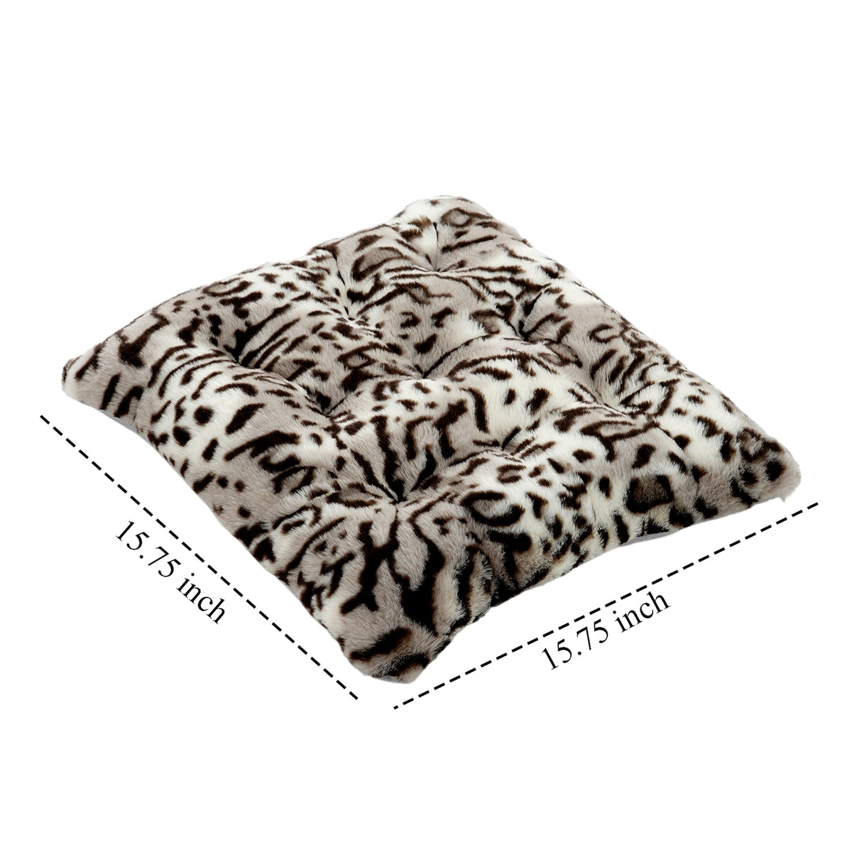LIVMORE Set of 2 - Faux Fur Leopard Print Square Chair Seat Cushions (40x40cm) - Grey 8646355 6