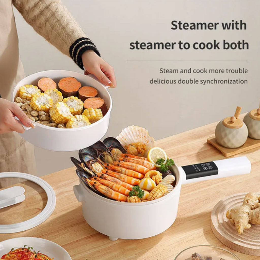 Electric Non Stick Pot with Steamer for Boiling, Cooking, Frying (1.8L) - White_8646524_1