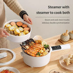 Electric Non Stick Pot with Steamer for Boiling, Cooking, Frying (1.8L) - White_8646524_1
