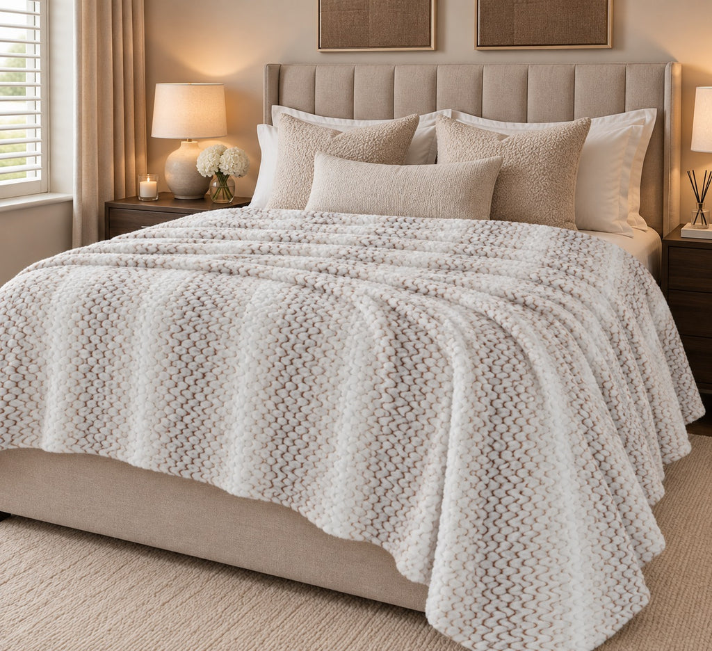 LIVMORE Patterned Blanket (Size 200x1 cm) - Beige_8646830