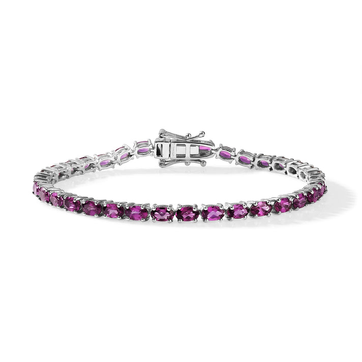 D'Joy - Natural Radiant Ember Garnet Tennis Bracelet (Size - 7) with GB Lock Box in Rhodium Overlay Sterling Silver 10.16 Ct. 8646832 1