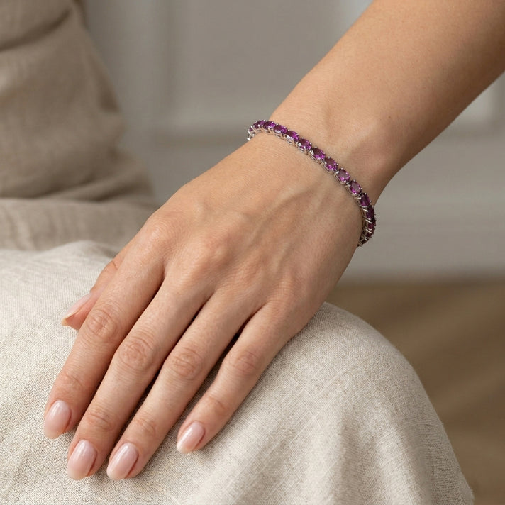 D'Joy - Natural Radiant Ember Garnet Tennis Bracelet (Size - 7) with GB Lock Box in Rhodium Overlay Sterling Silver 10.16 Ct. 8646832 2