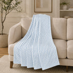 LIVMORE Luxury Waffle Texture Single Layer Check Jacquard Blanket Throw (200 x 150 cm) - Blue_8646849