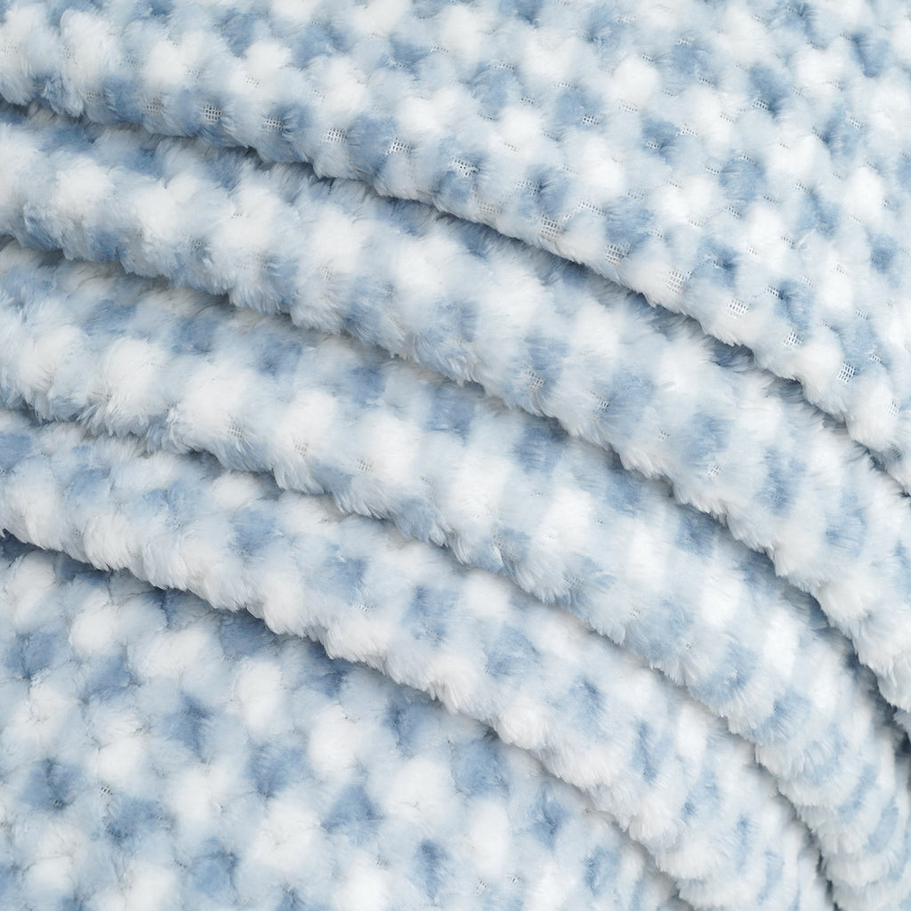 LIVMORE Luxury Waffle Texture Single Layer Check Jacquard Blanket Throw (200 x 150 cm) - Blue_8646849_3