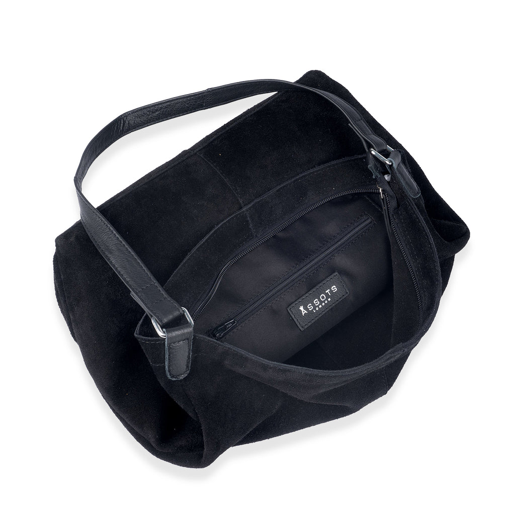 Assots London Tina Suede Slouchy Shoulder Bag - Black_8646872_2